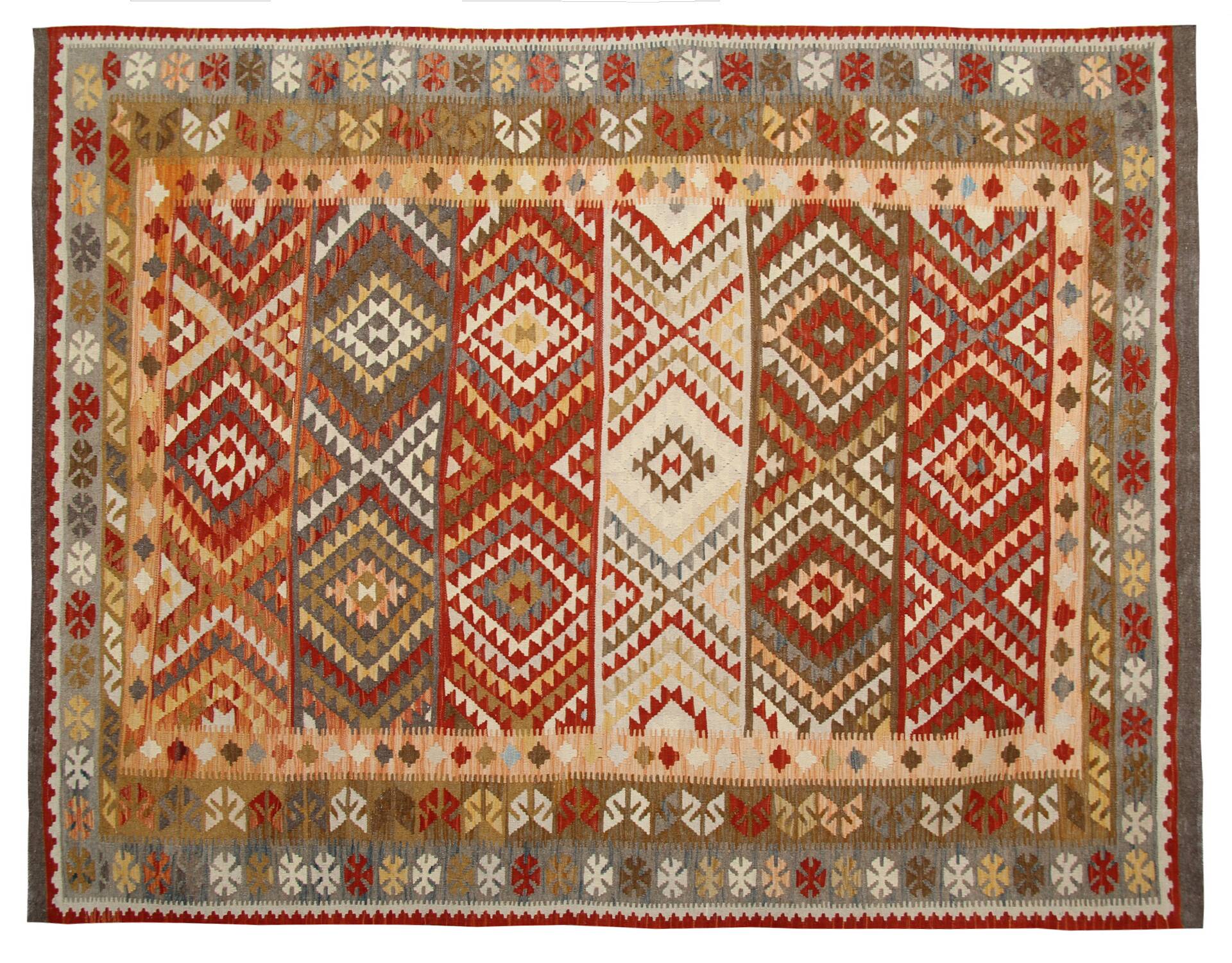 Geometric Kilim Oriental Rug, Wool Rustic Flatwoven Carpet 249x195cm