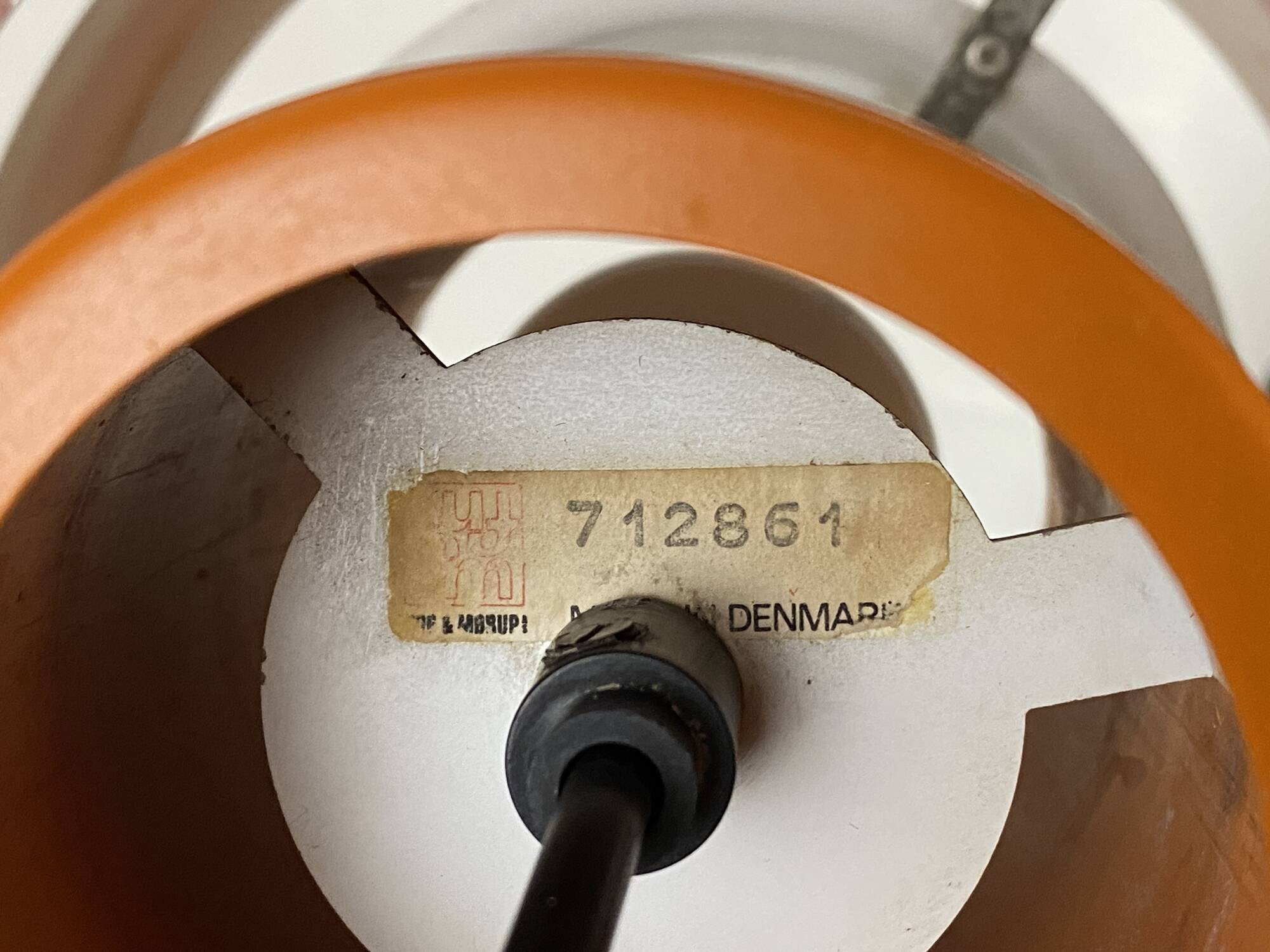 Pendant light "Falcon" two tone orange by Andreas Hansen for Fog & Mørup. Denmark 1960s.