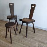 Set 2 chairs & stool solid wooden