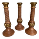 Trio de grands bougeoirs marron et doré