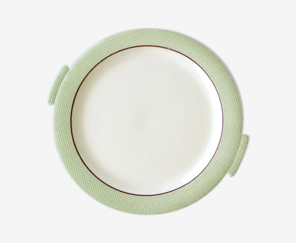 Ancien plat à tarte rond avec anses de la faïencerie française SALINS Modèle ISOARD