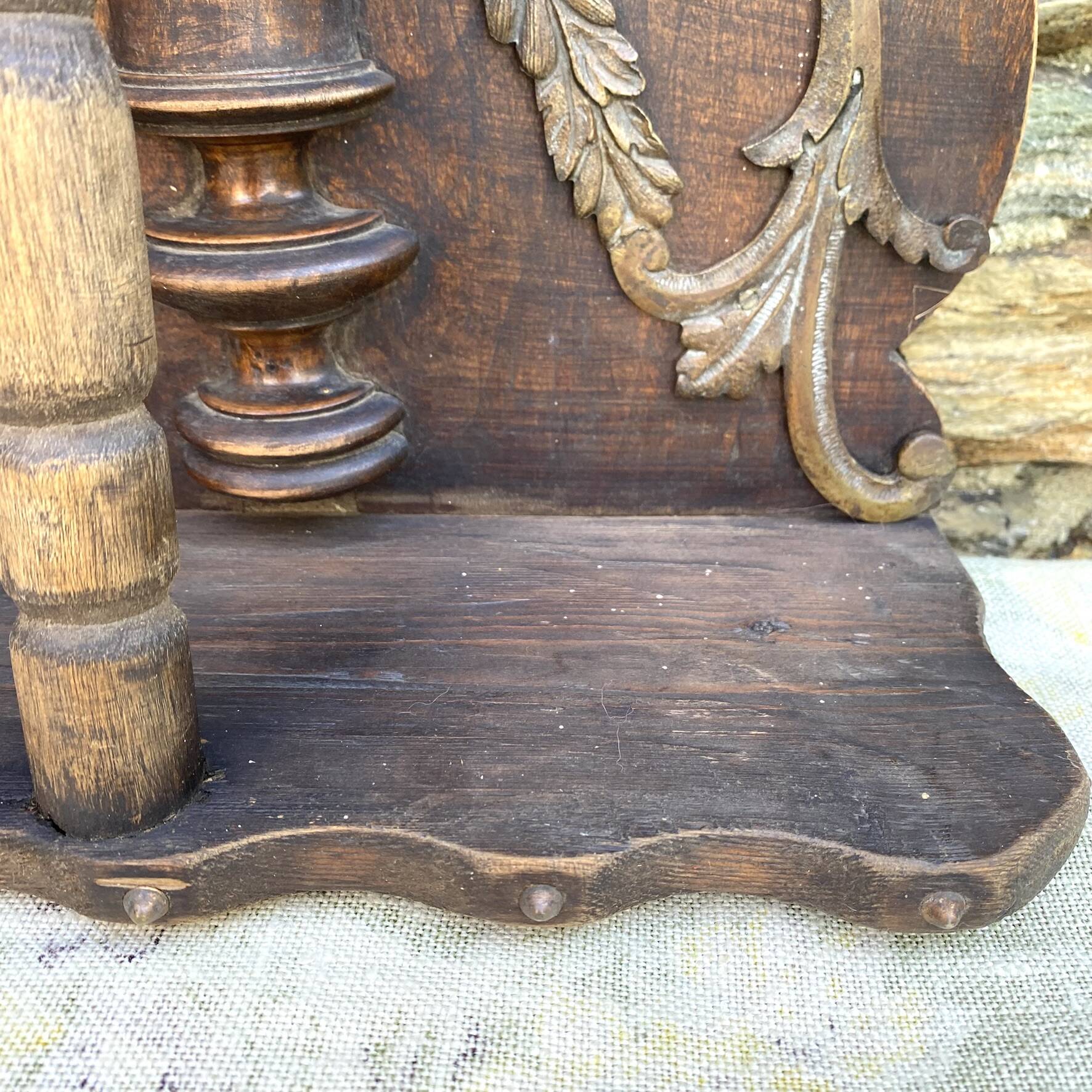 Large wall shelf with 2 wooden and brass shelves.