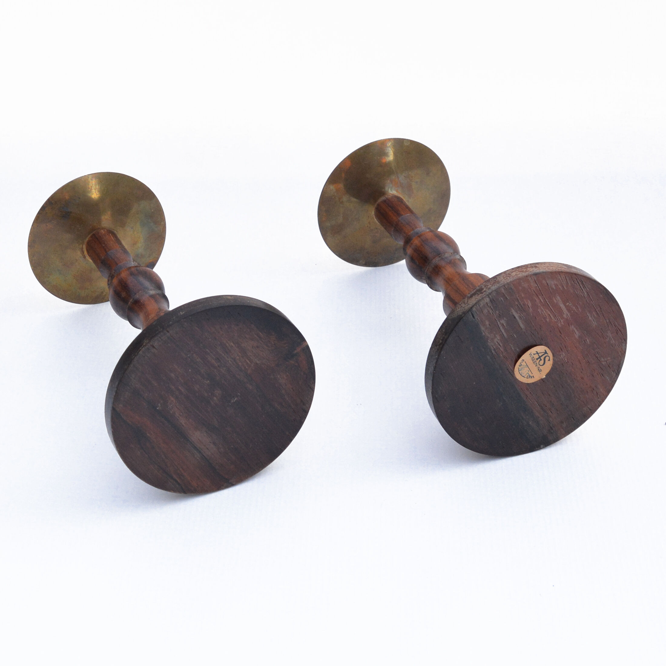 Pair of AS Warner rosewood candlesticks, 1960s Denmark