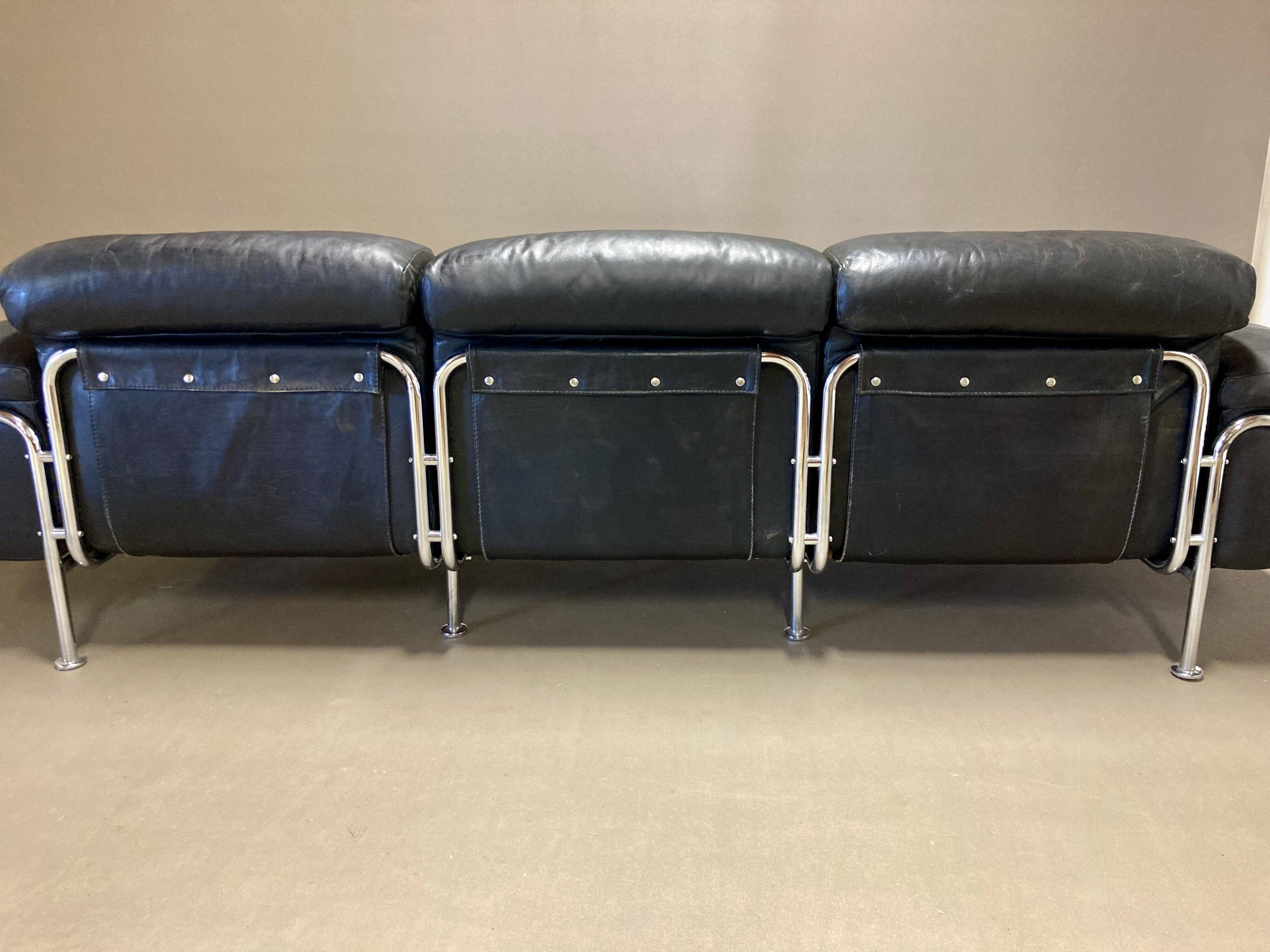 3-seater leather and chrome sofa design 1960.