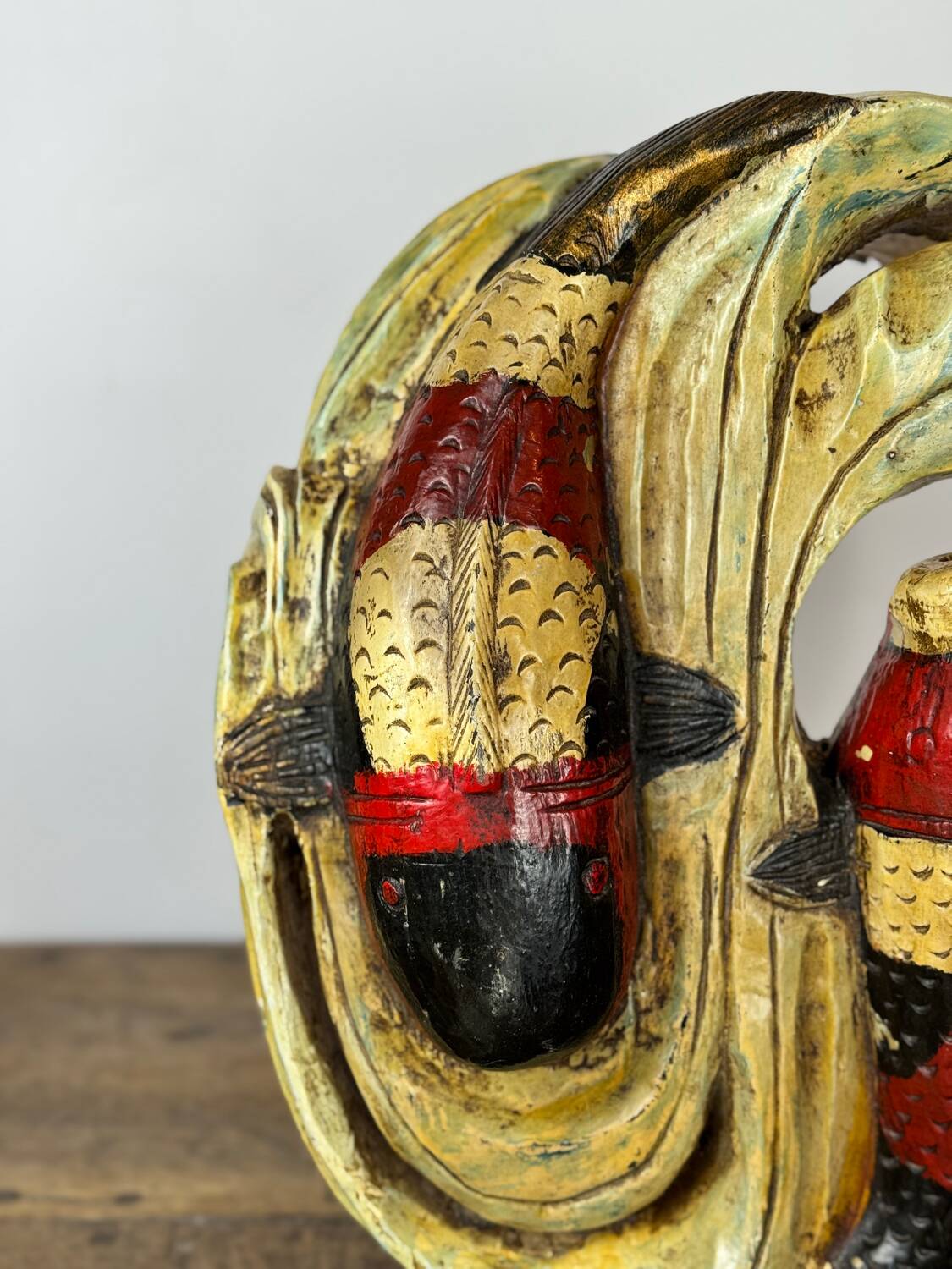 Wooden wall sculpture of Koi Carp, tribal India, mid-20th century.