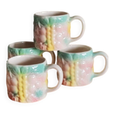 Set of 4 vintage multicoloured slipware coffee cups.