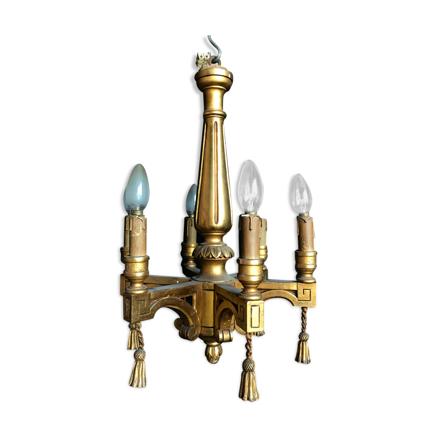 Golden wood chandelier
