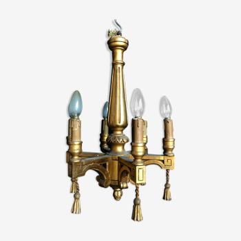 Golden wood chandelier
