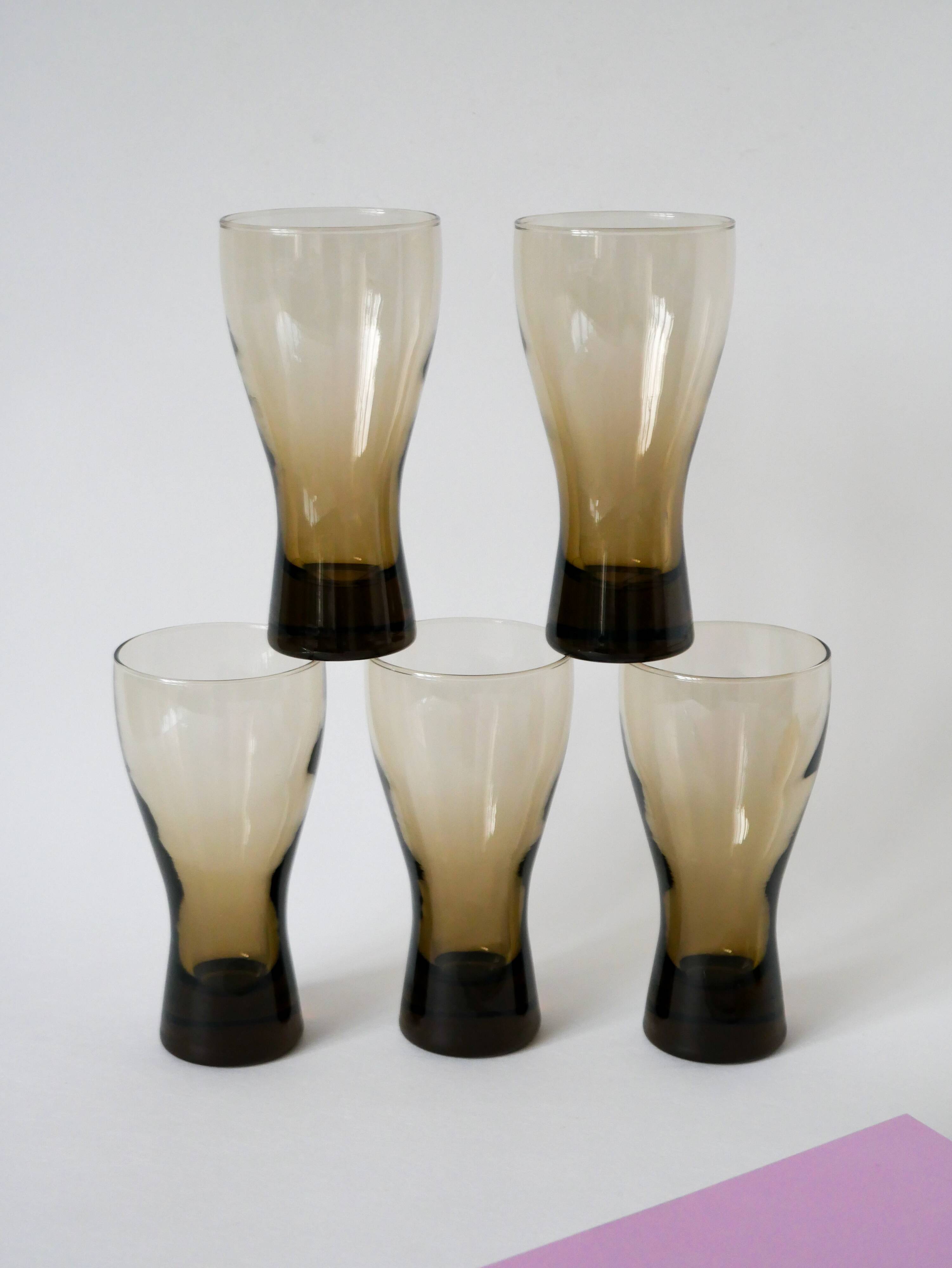 Set of 5 large Long Drink glasses in smoked glass Design, 1970