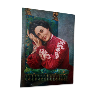Peinture huile sur toile antique premières 900 portrait féminin