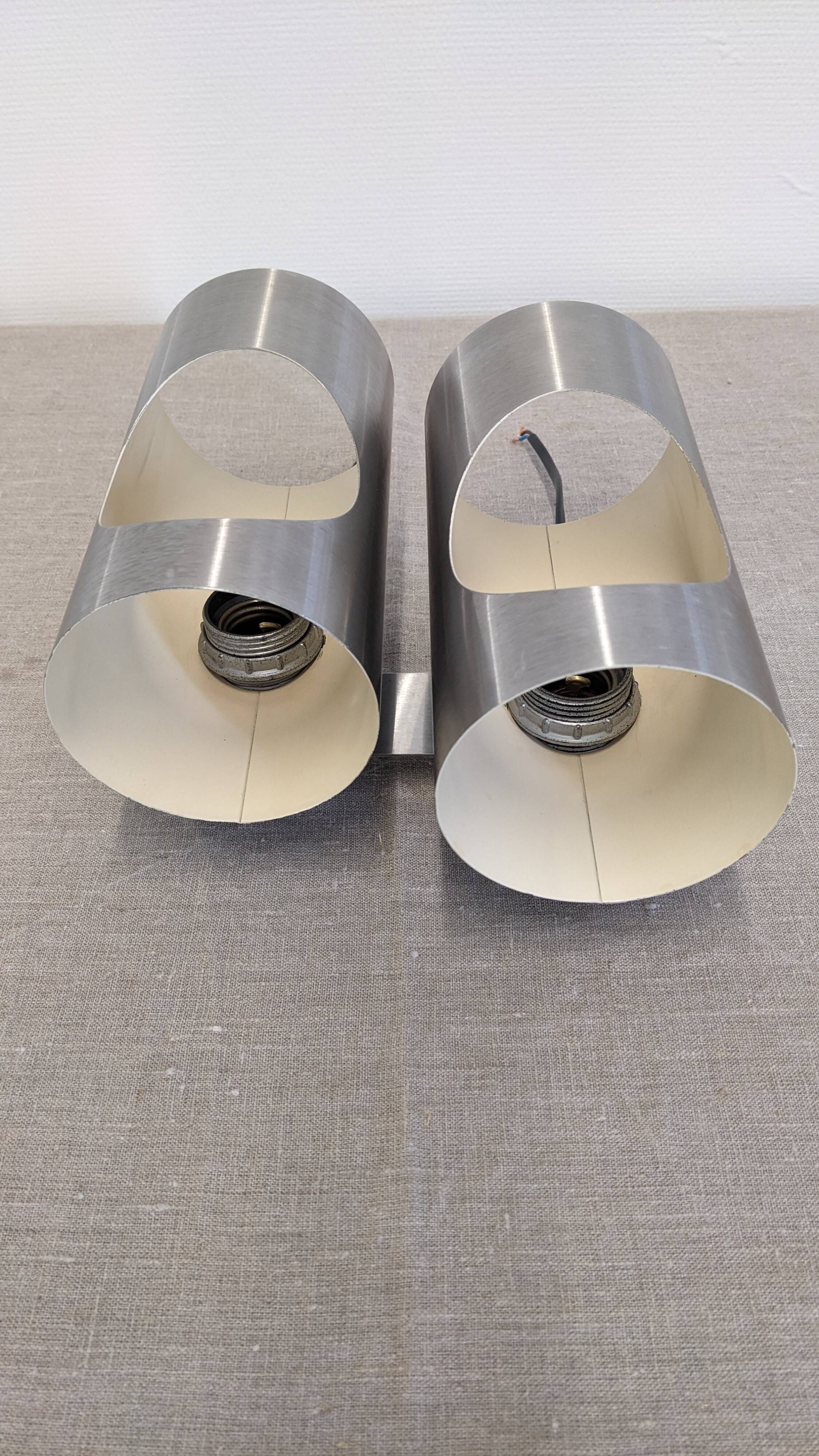 Pair of Space Age double pipe wall lights by Oxar France, 1960s-70s