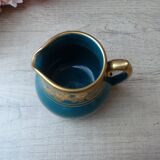 Ancien petit pot à crème Sadler en céramique bleu vert motif doré, pot à lait crémier anglais