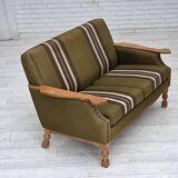 1970s, Danish 2-seater sofa, green furniture wool, oak wood.