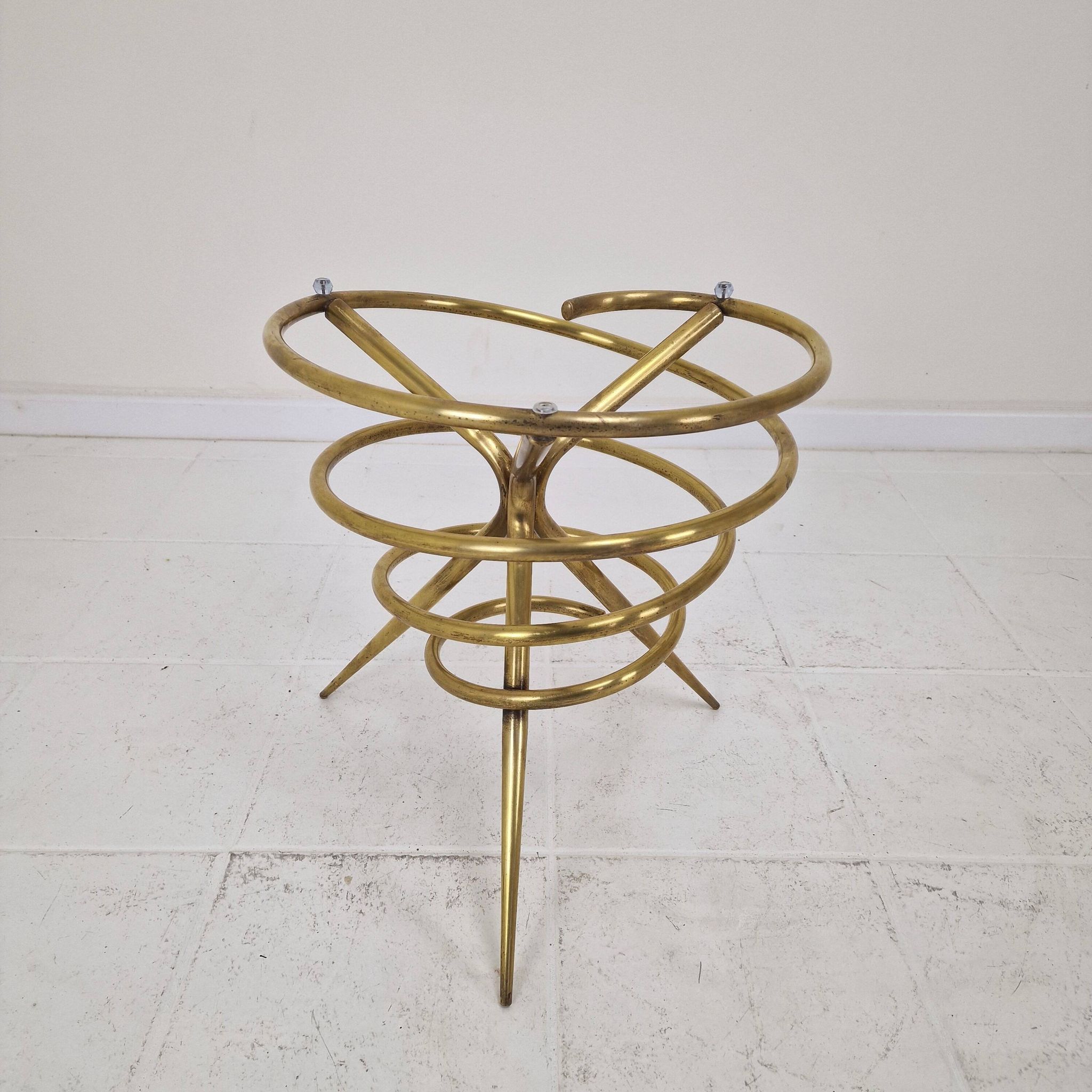 Elegant Italian Mid-Century Side Table with Sculptural Brass Base, 1970's