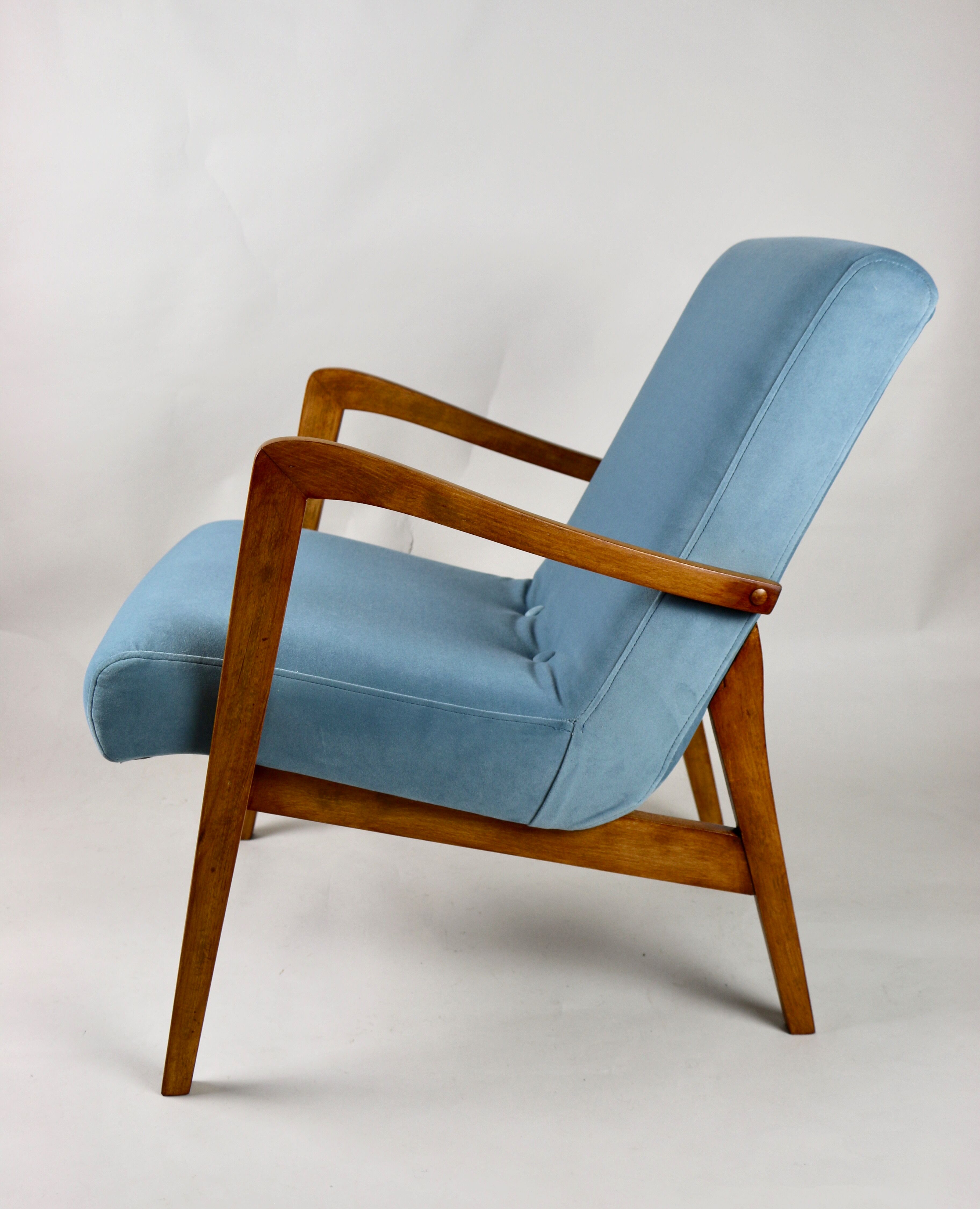 Vintage blue grey velvet lounge chair, 1970s