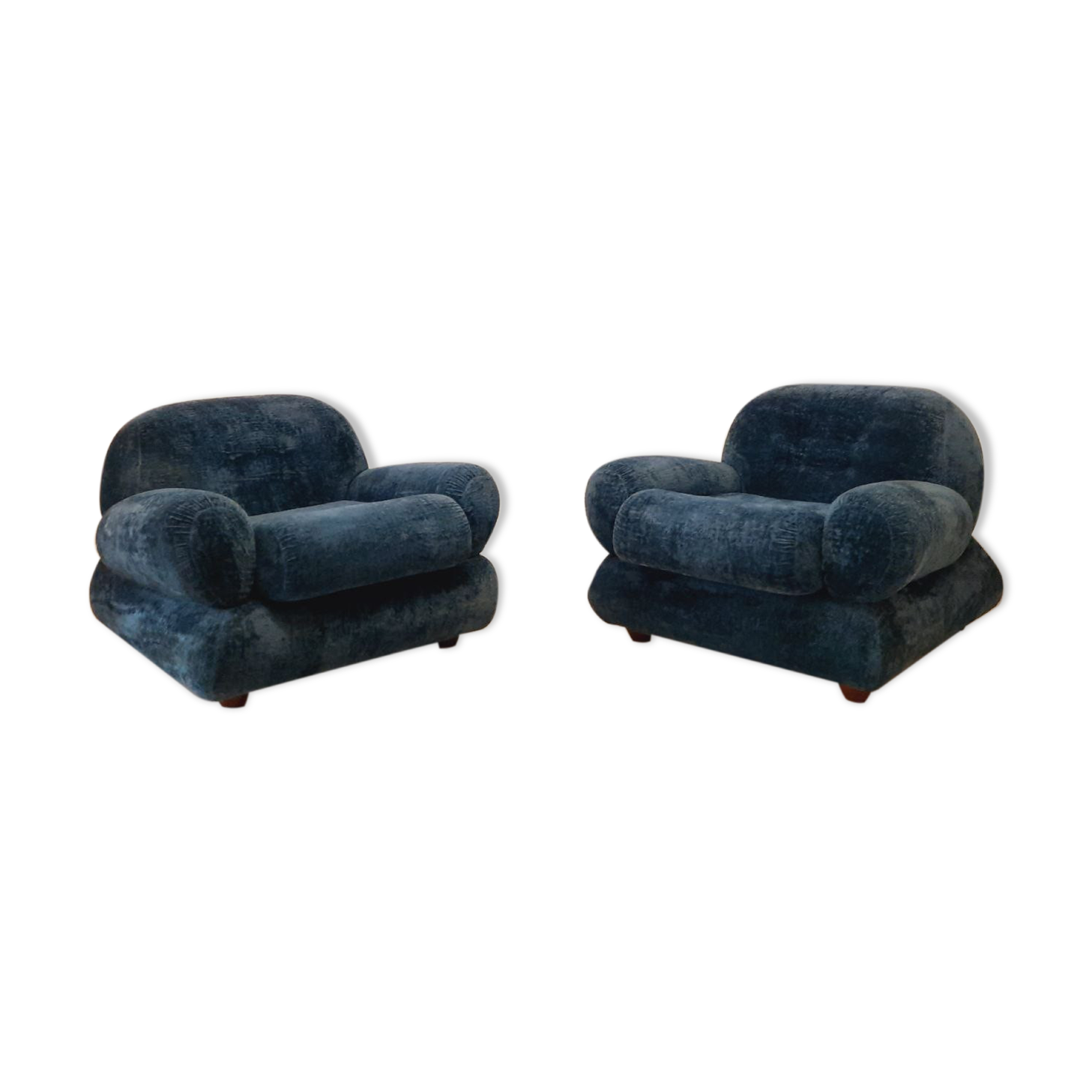 Pair of armchair - vintage - 1960s / 70s - petrol blue color.