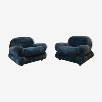 Pair of armchair - vintage - 1960s / 70s - petrol blue color.