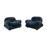 Pair of armchair - vintage - 1960s / 70s - petrol blue color.