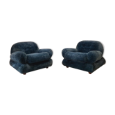 Paire de fauteuils vintage - années 1960 / 70 - couleur bleu pétrole