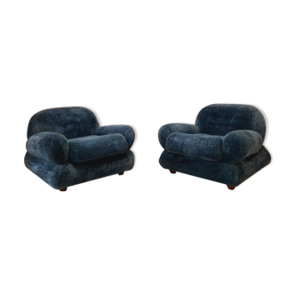Paire de fauteuils vintage - années 1960 / 70 - couleur bleu pétrole