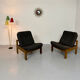 Lot of 2 adjustable wooden fabric chairs, Scandinavian design, vintage 1970s.