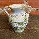 Vintage White Ceramic Vase with Green Landscape Decor from the 1970s