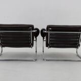 1950s Pair of Tubular Armchairs in Leather, Czechoslovakia