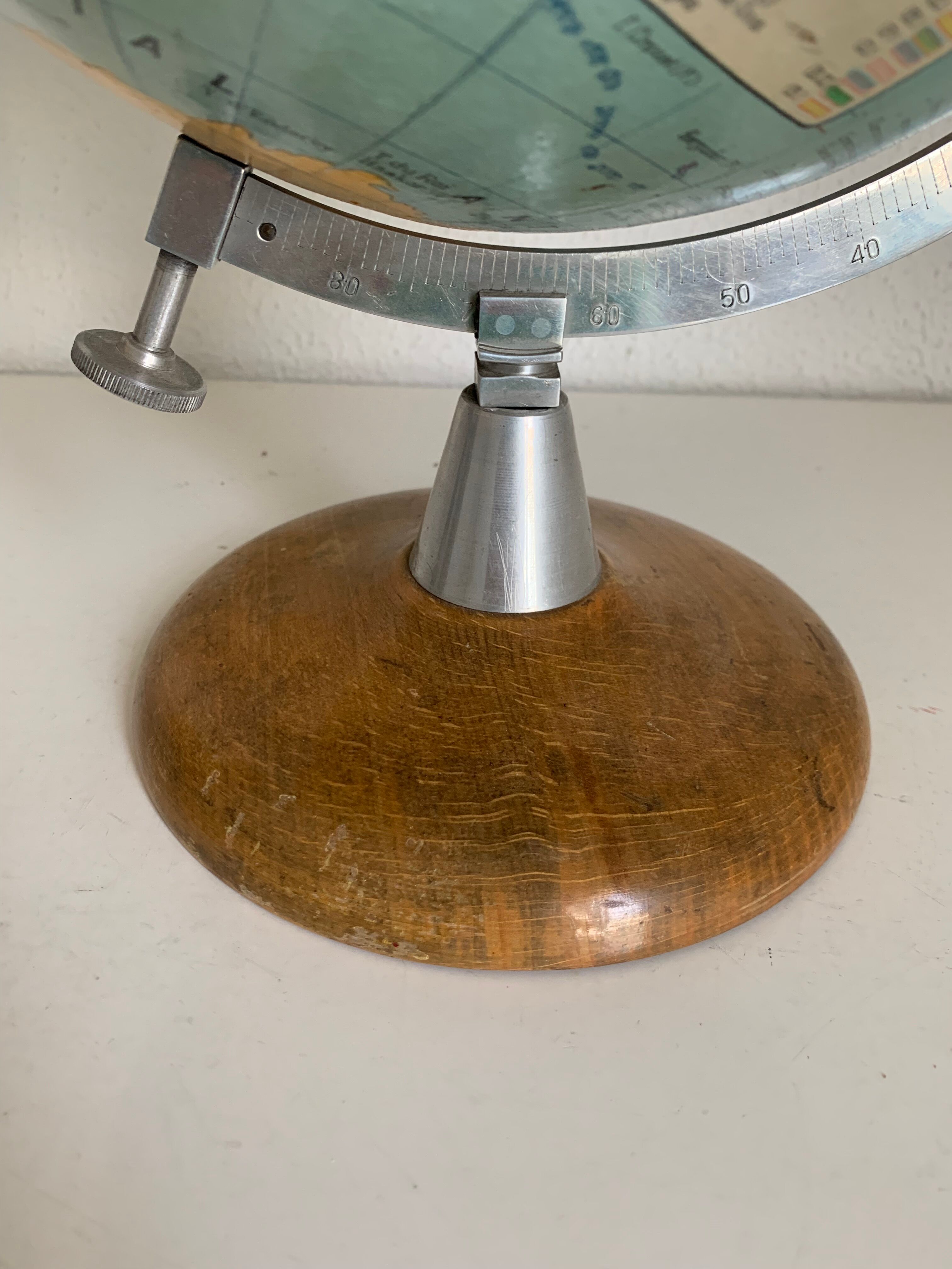 Globe vintage 1950 terrestre bois Girard Barrère Forest - 36 cm