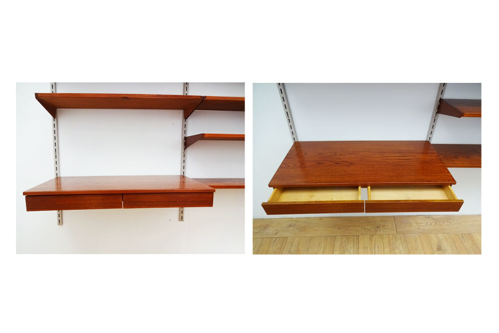 Kai Kristiansen Danish mid century compact floating teak wall unit and shelving set
