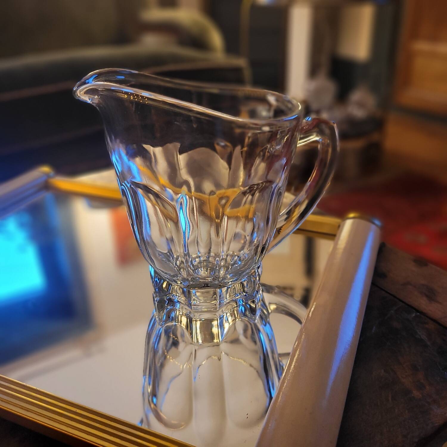 Thick moulded glass jug with ridges – France – 1950s–1960s