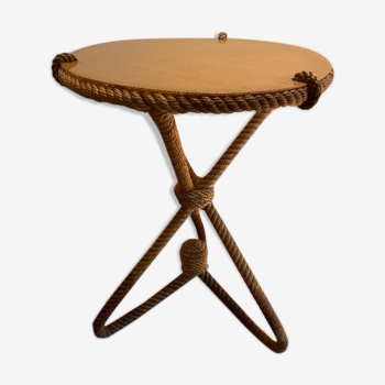 Artisanal pedestal table in rope from the 60