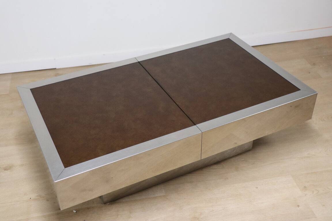 Vintage glass and aluminum bar coffee table, 1970