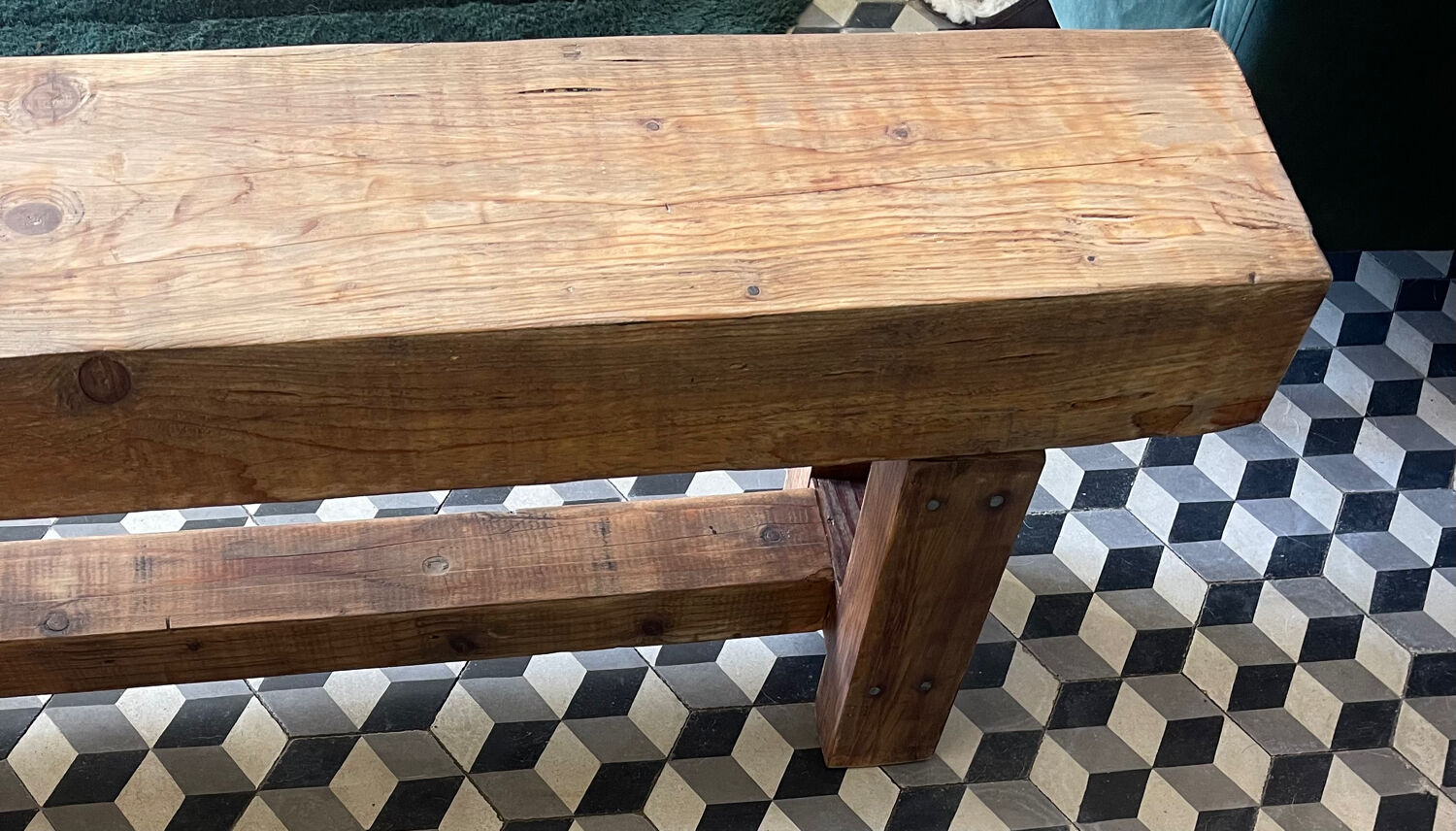 Old raw wooden bench