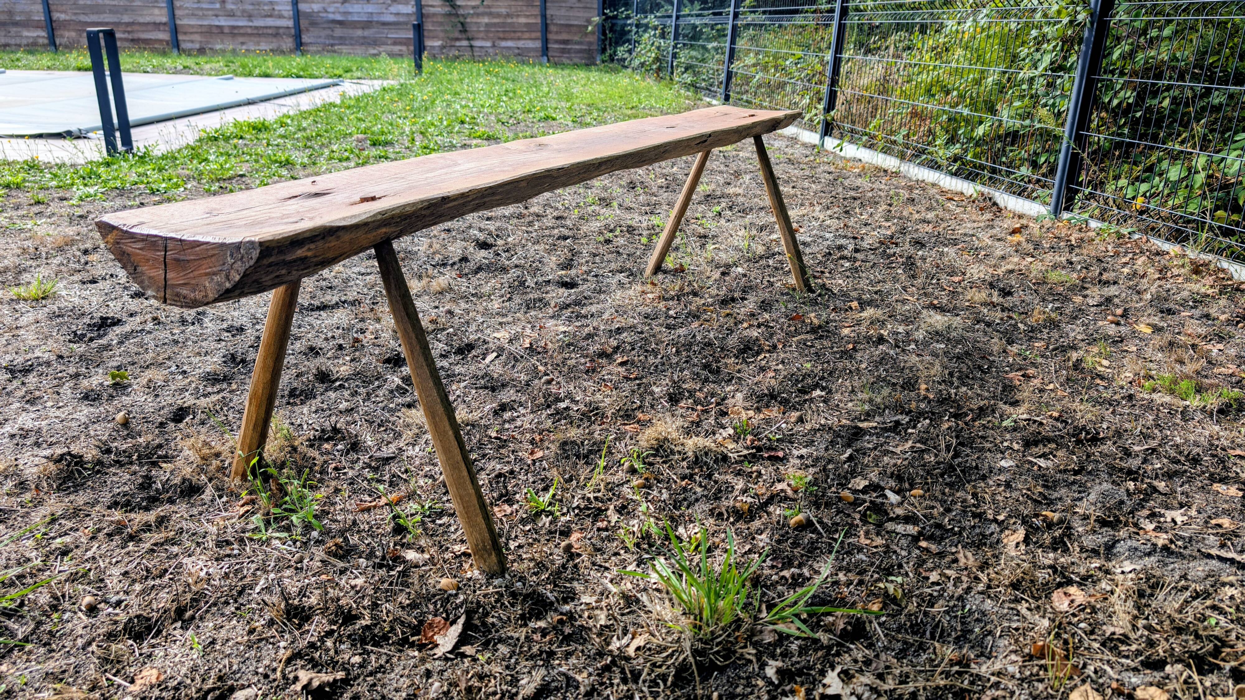 Pair of brutalist wooden benches – 70s design style