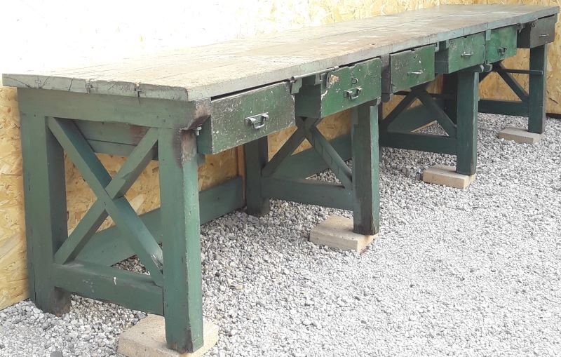 Établi industriel d'atelier 4m ancien