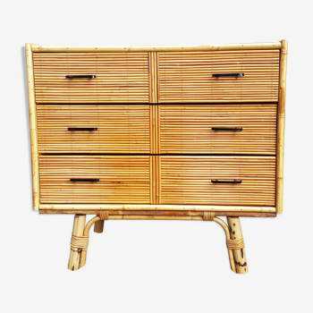 Chest of drawers in rattan, 50s