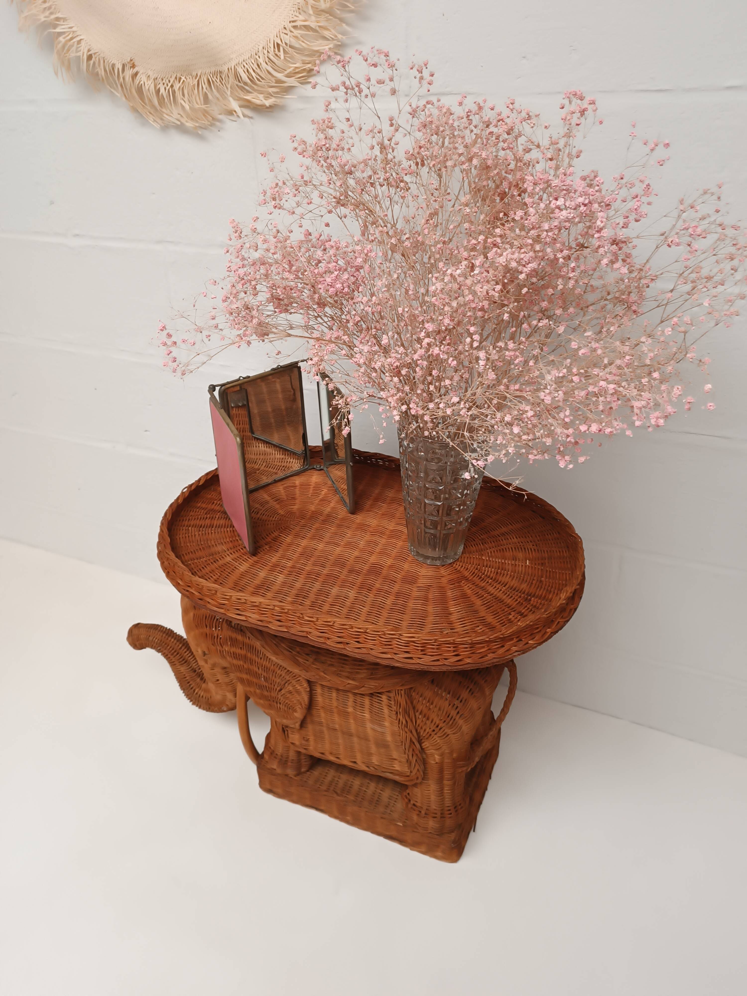 Vintage wicker and rattan elephant table 1970