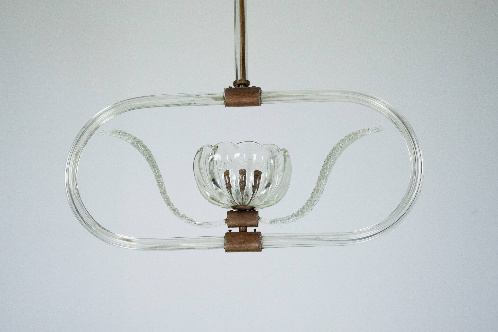 Art Deco Clear Murano glass chandelier. Italy 1940s