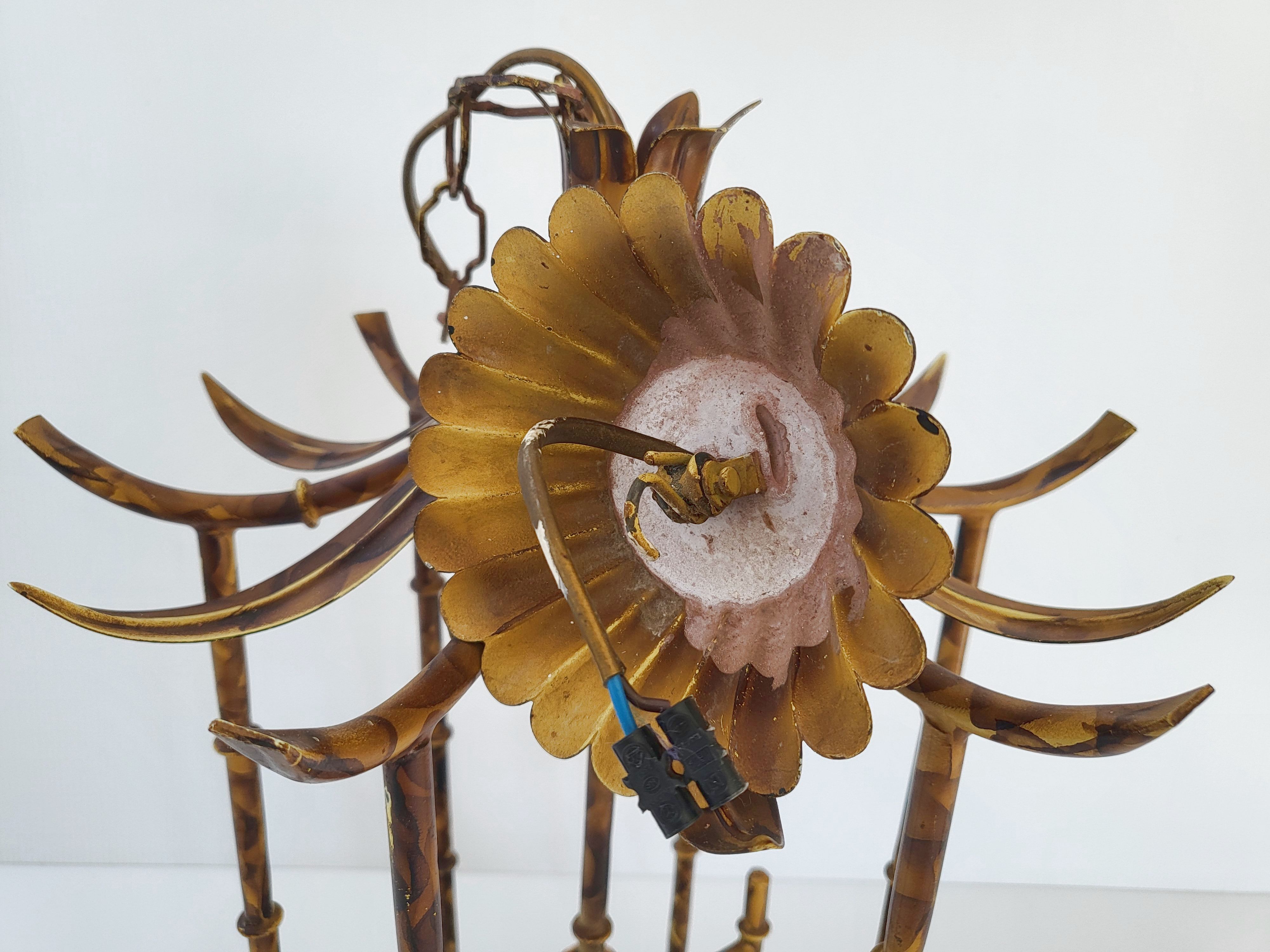 Suspension vintage 1970 pagode faux bambou