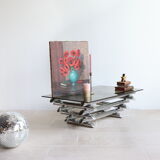 Coffee table in smoked glass and chrome tubular metal, 70s
