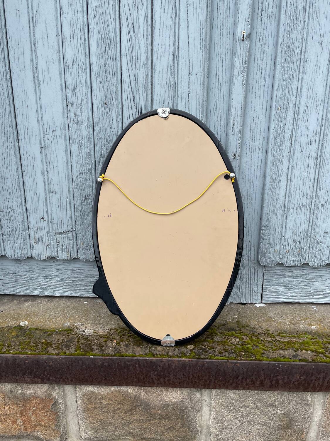 miroir ovale ancien Art Nouveau fonte d'acier émaillée