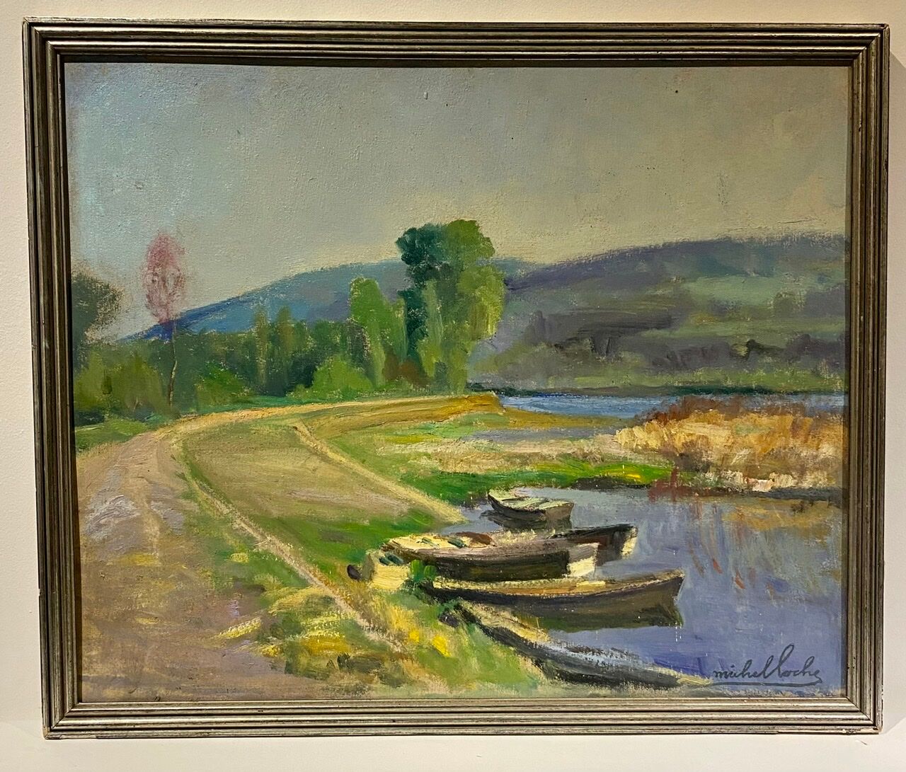 Old painting, landscape on the edge of a pond, Signed Michel Loche (1897;1976)