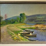 Tableau ancien, paysage bord d’un étang, Signé Michel Loche ( 1897;1976)