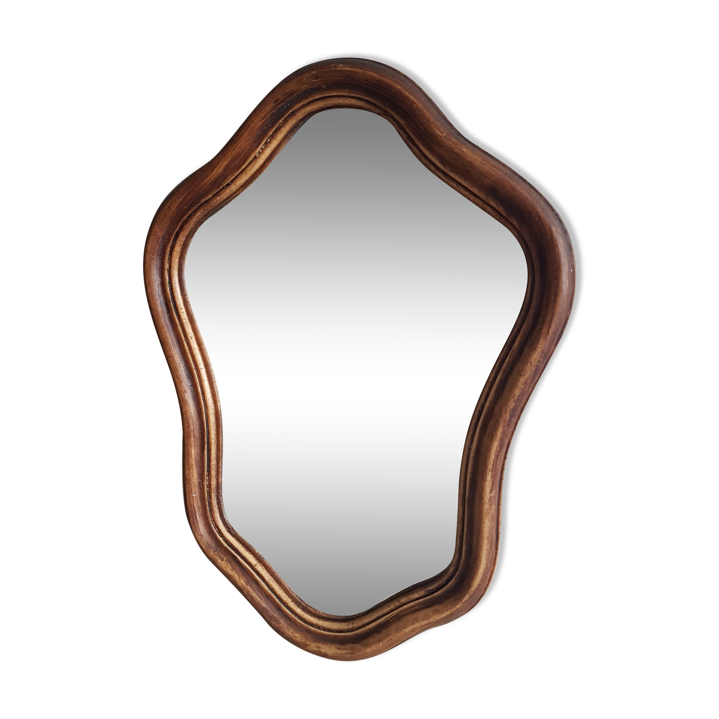 Asymmetrical mirror in vintage wood - 39x29cm