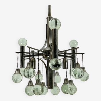 Italian Vintage Sciolari chandelier in chrome and glass from 70s