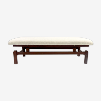 Mid century modern bench in white boucle