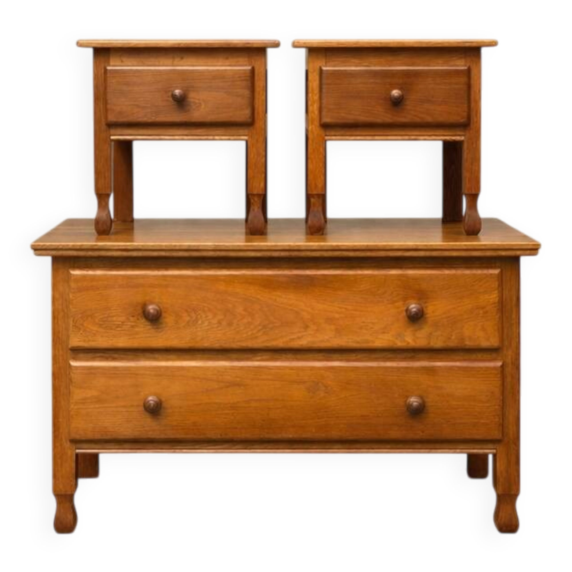 Set of chest of drawers and bedside tables in solid oak – European manufacturing