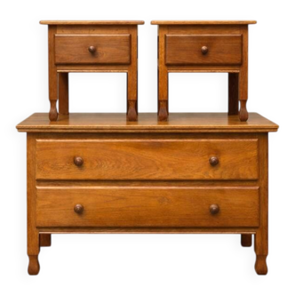 Set of chest of drawers and bedside tables in solid oak – European manufacturing