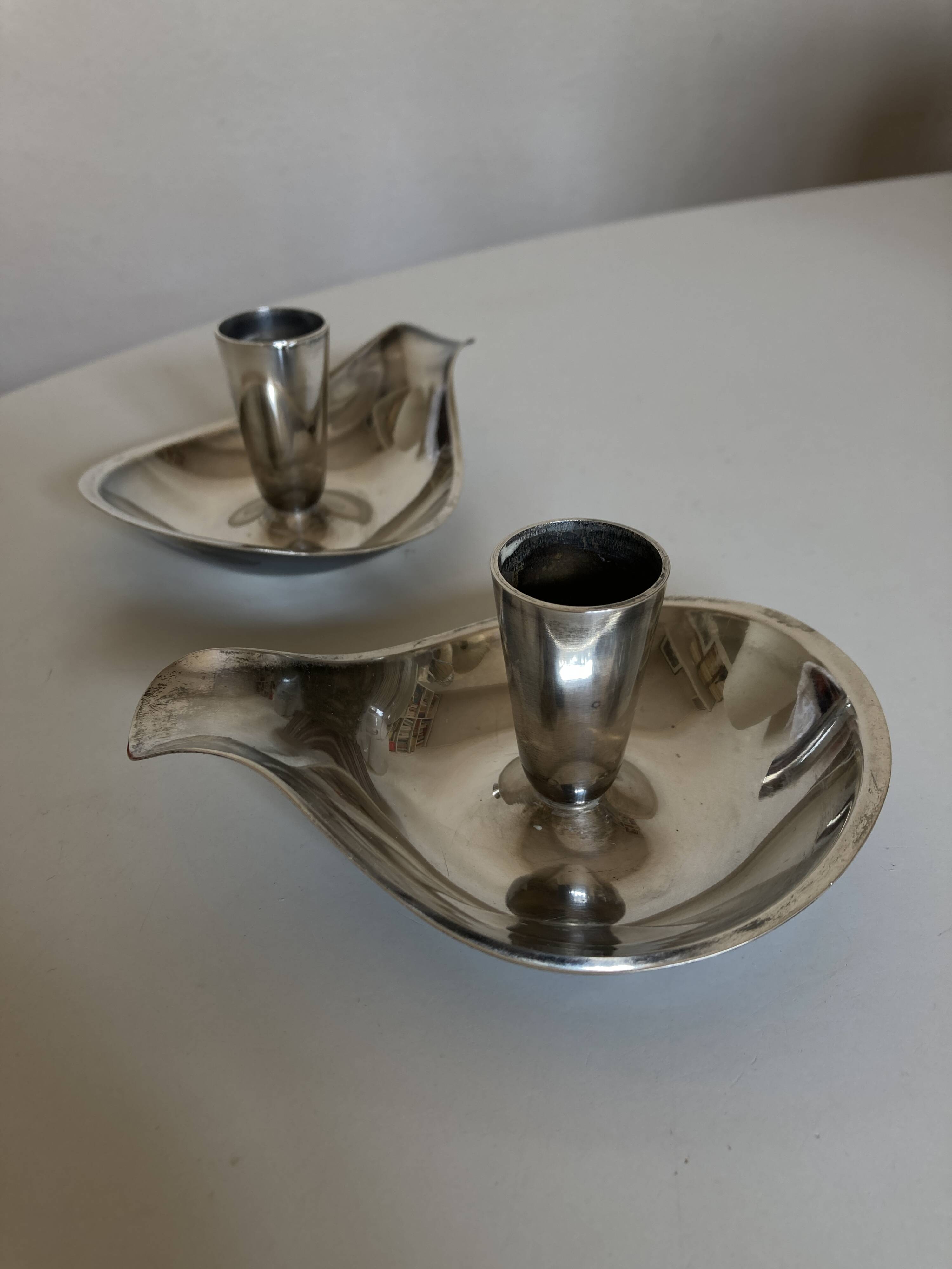 Pair of Atla Denmark Scandinavian candlesticks in silver metal