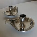 Pair of Atla Denmark Scandinavian candlesticks in silver metal